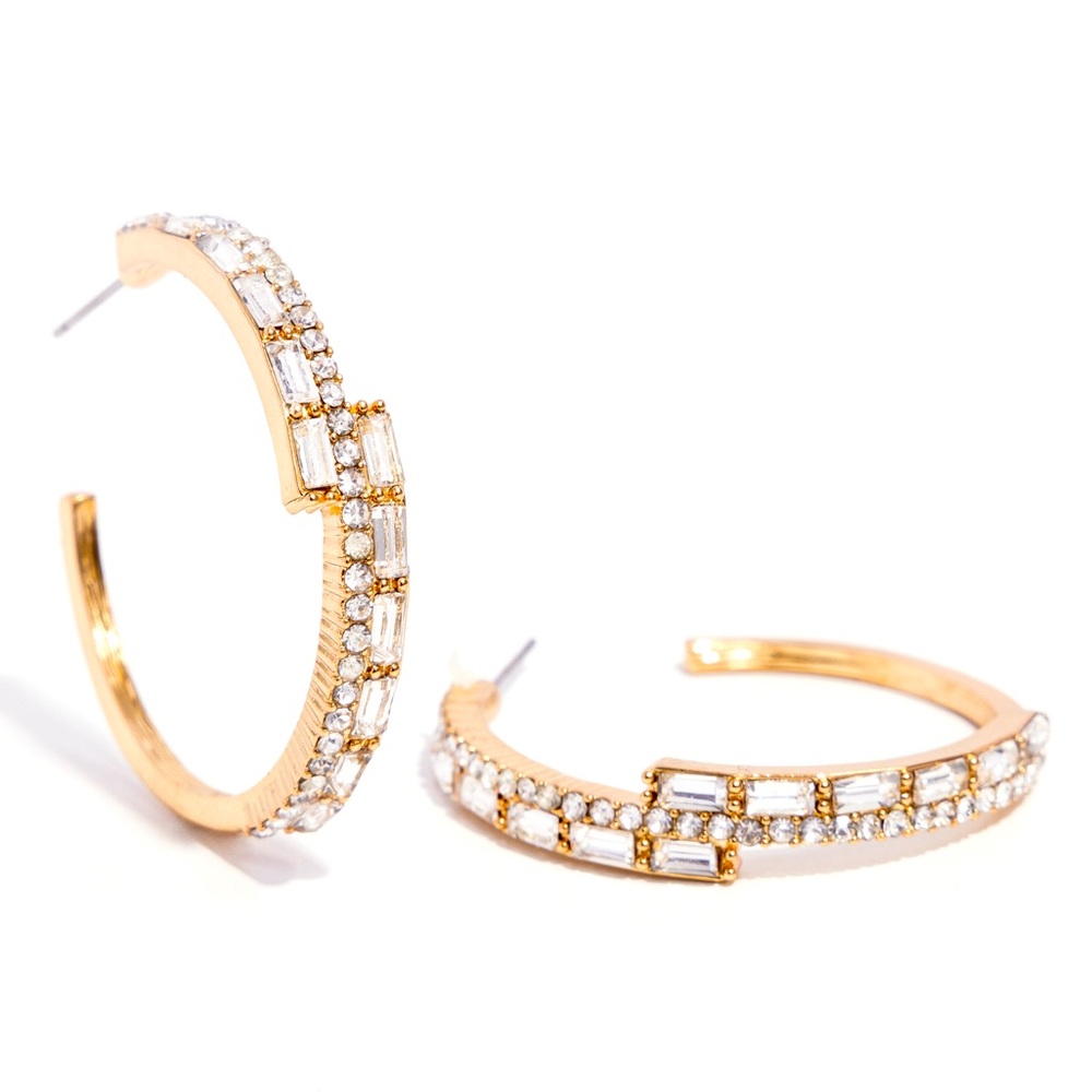 Gold and Rhinestone Half Hoop Earrings